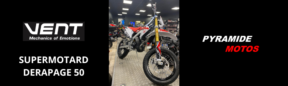 Moto supermotard DERAPAGE 50 de Vent, disponible chez Pyramide Motos à l'isle sur la sorgue, dans le Vaucluse